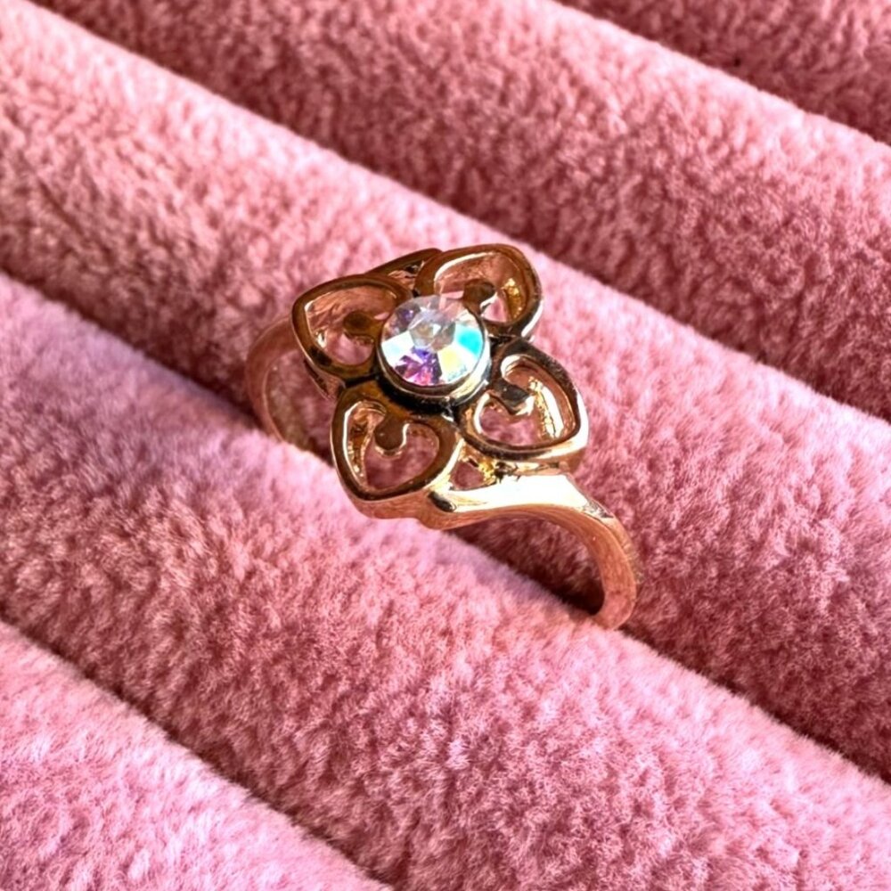 Park Lane "Freesia" Ring W/ Iridescent Crystal Center Floral Design Size 8 3/4 - Picture 7 of 7
